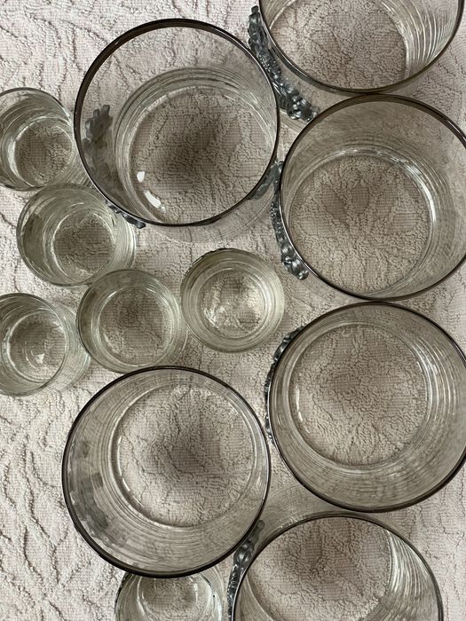 Conjunto 12 copos bar vintage brasão metálico