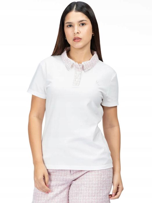 Karl lagerfeld t-shirt damski bez wzoru boucle z logo biały m u5a