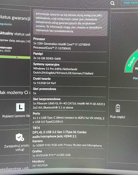 Laptop Lenovo Thinkpad P16 Gen 2, i7-13700HX, NVIDIA RTX A1000