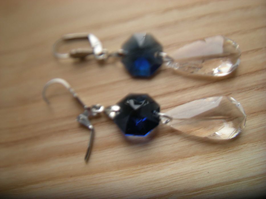 kolczyki 6,5cm przezroczysty i szafirowy kryształ Swarovski