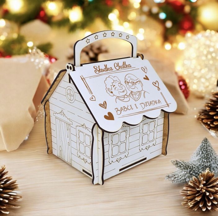 Prezent dzień babci i dziadka chatka na słodycze domek niespodzianka