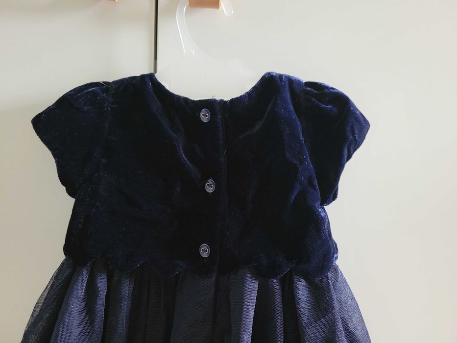 Elegancka sukienka niemowlęca 62 0-3 welur velvet falbany tiul