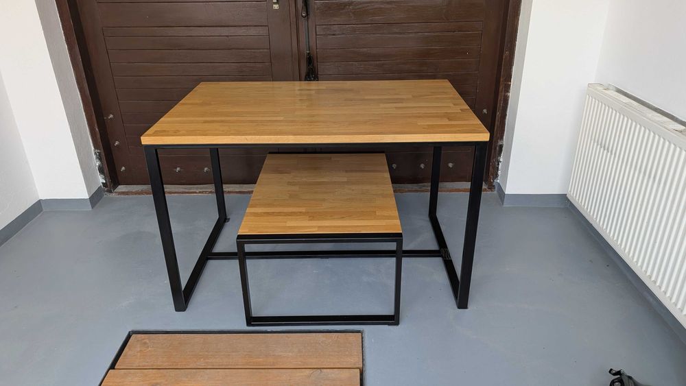 Stół loftowy dębowy 120x80 + stolik kawowy 85x60 | Zestaw lite drewno dąb