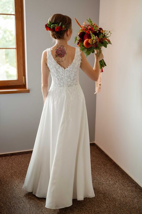 Suknia ślubna boho rustykalna 38 - Projekt Suknia