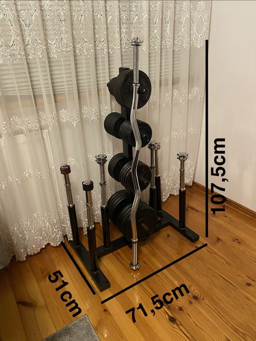 ZESTAW SIŁOWNIA hantle + gryf + 84 kg + stojak