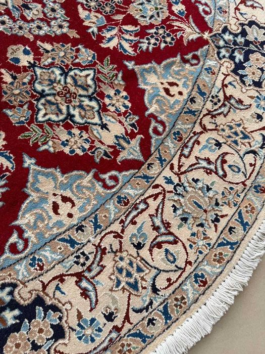 Nowy Okrągły Dywan Perski z Jedwabiem Iran Nain 210x210 gal. 25 tyś