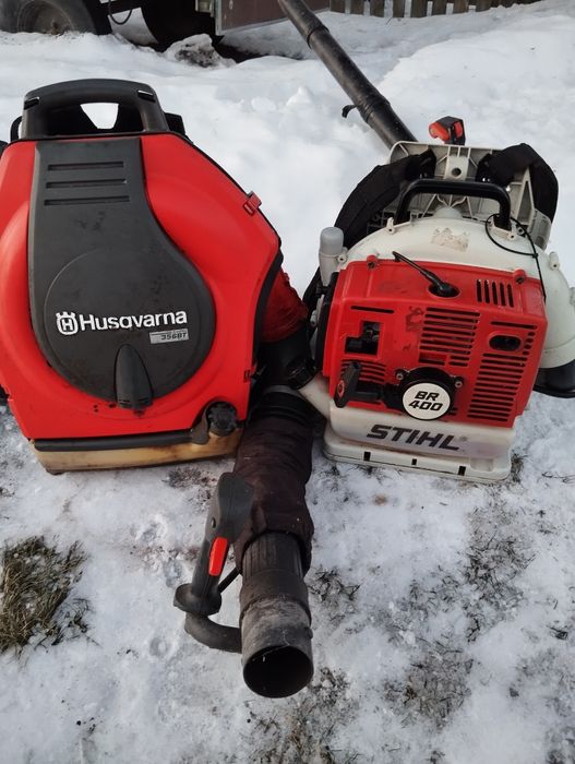2 dmuchawy plecakowe spalinowe Stihl BR 400 i Husqvarna 356 BT
