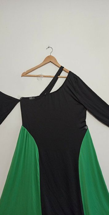 48 50 52, 3XL Asymetryczna sukienka, MIDI Plus Size zielona, ballet st