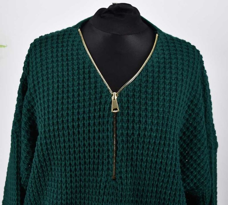 Zielony sweter z zamkiem Bonprix 52/54