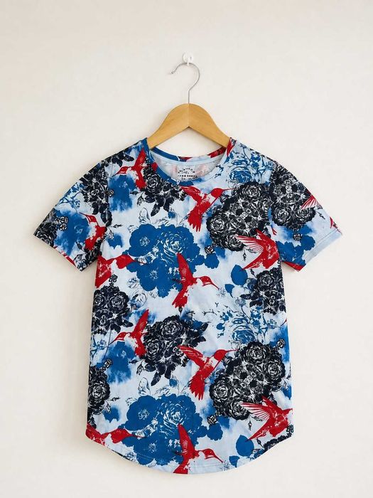 Jack & Jones koszulka męska we wzory ptaki/kwiaty S/M – modny T-shirt