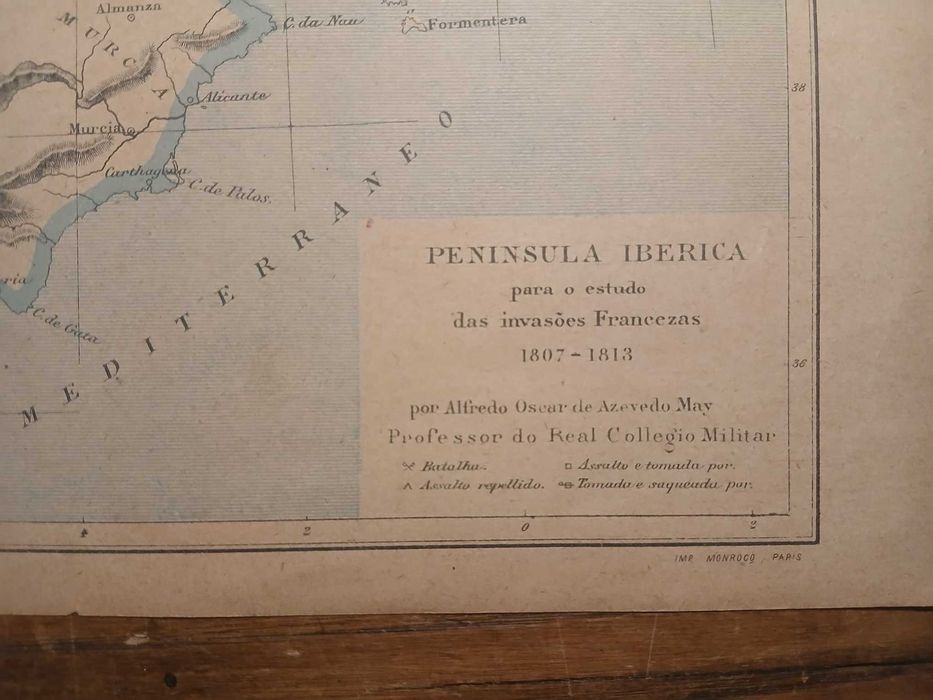 Mapa Peninsula Ibérica para o estudo das Invasões Francesas (Final do Séc XIX, Início do Séc XX)