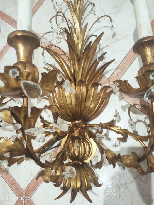 Candeeiro aplique de Parede Vintage Dourado com Cristais