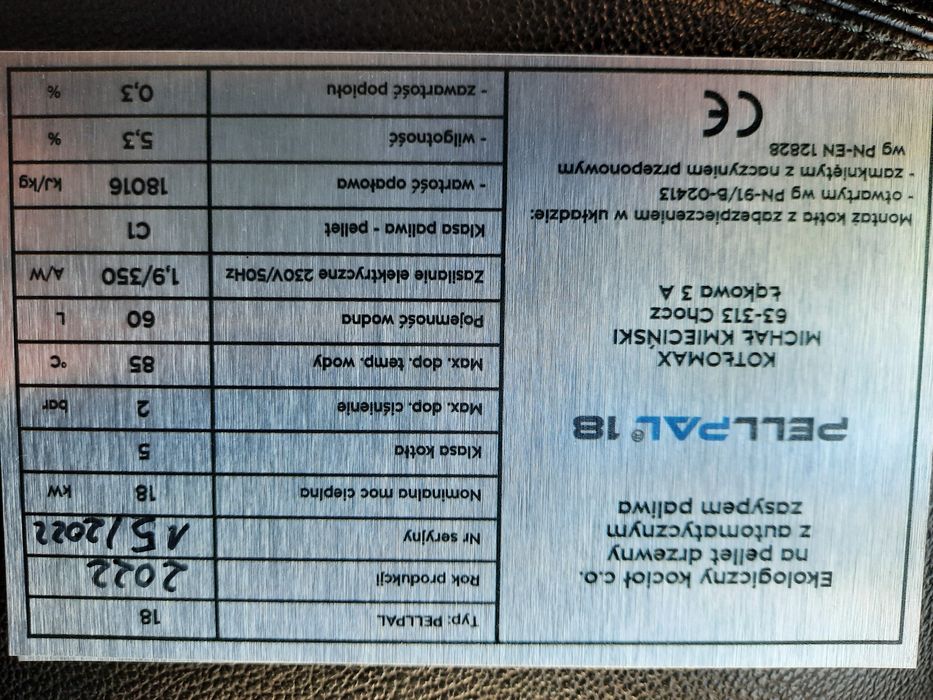 Piec na pellet pellpal 18 kW zapalarka strona ZUM