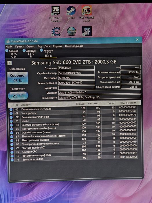SSD Samsung 870 EVO 2Tb SATA 2000Gb / Чудовий стан