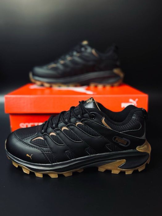 Мужские термо кроссовки пума черные кожаные красовки puma black