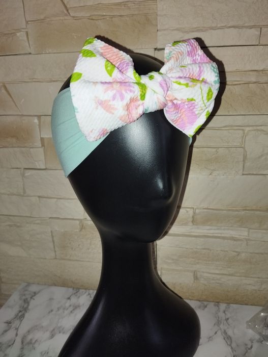 Opaska do włosów na głowę z kokardką elastyczna kwiaty