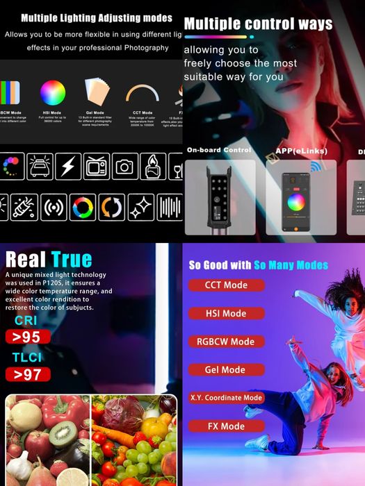 Bastão de Led tubular Luxceo P120S 113cm RGB 30W APP DMX SELADO