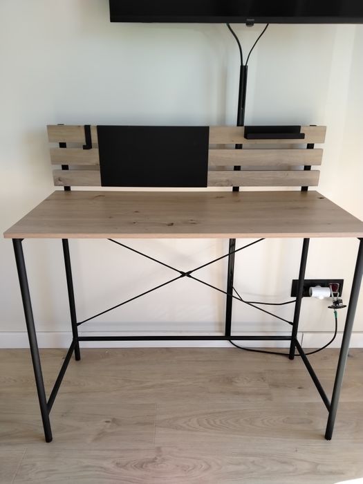 Biurko z nadstawką drewno czarne loft