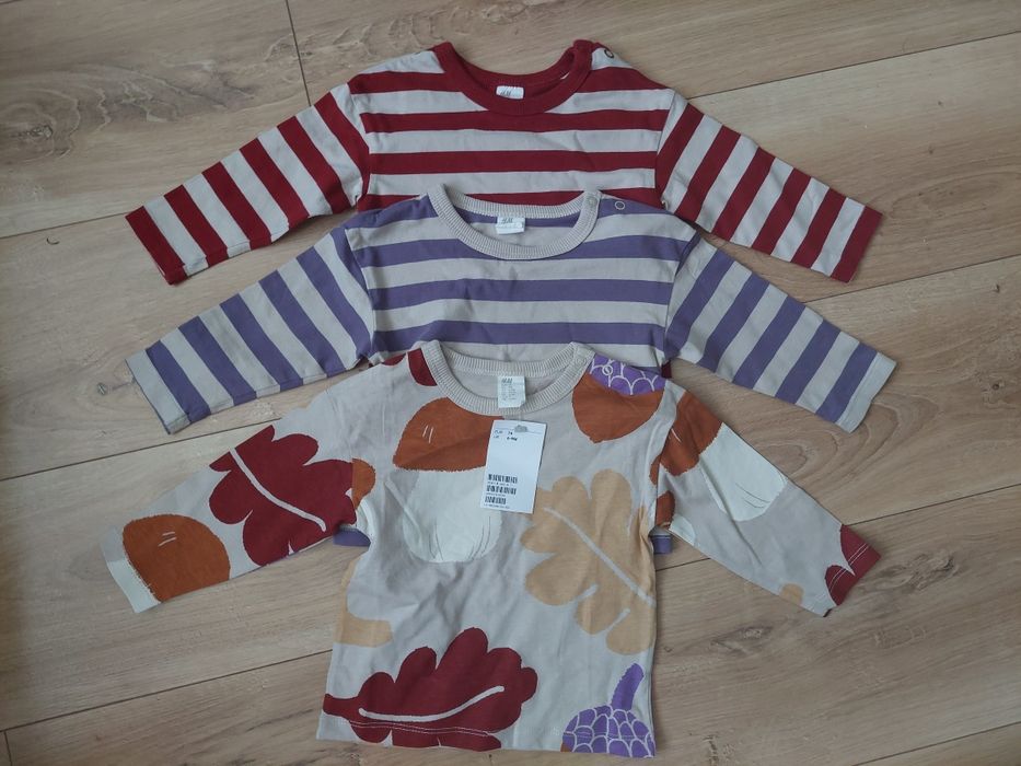 3pak bluzek niemowlęcych 74 h&m nowe jesień