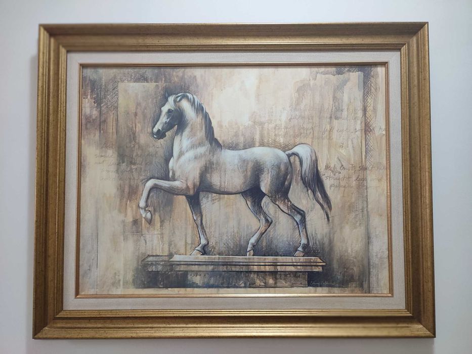 Quadro dourado cavalo 100x80cm
