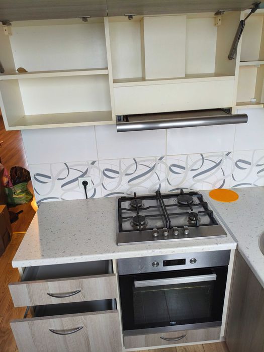 Komplet szafek kuchennych dąb Sonoma z blatem nakrapiana biel