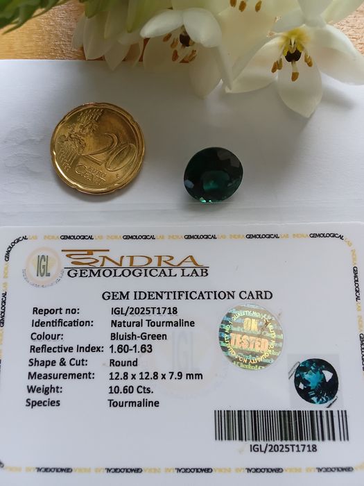 Turmalina Azul Esverdeada – 10,60 ct – Certificada