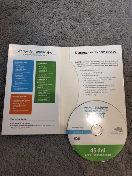 InsERT wszystkie programy testowe na 45 dni płyta