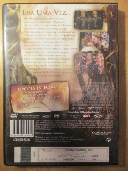 DVD Os Irmãos Grimm, com Heath Ledger, Johnathan Pryce, Matt Damon