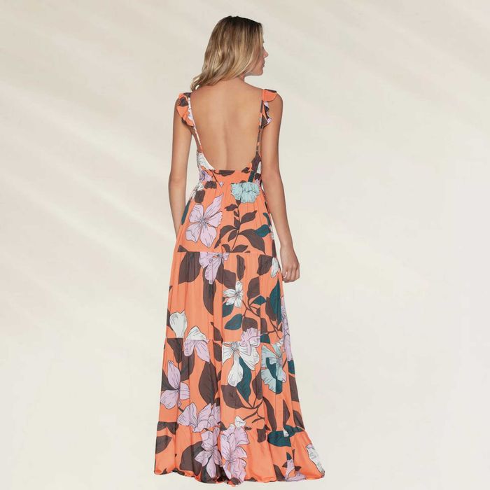 Vestido Longo Floral com Decote em V Maaji