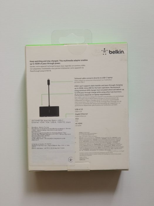 USB хаб Belkin USB-C - Ethernet/HDMI/VGA/USB-A 100W PD Black