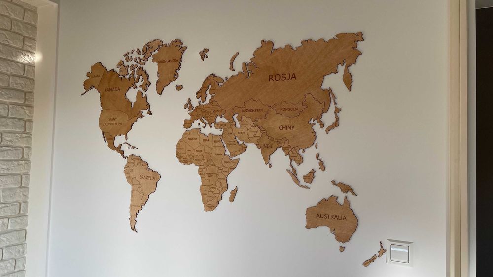 Mapa Świata z drewna – 210x126 cm kolor WINCHESTER – idealna na ścianę