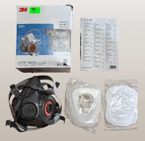 2x Półmaska 3M 6300L, 3x Filtry 3M 6057 ABE1