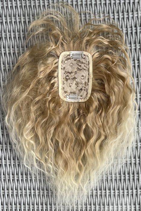 Premium Ultra włosy doczepiane, topper, tupet z grzywką, blond 293.