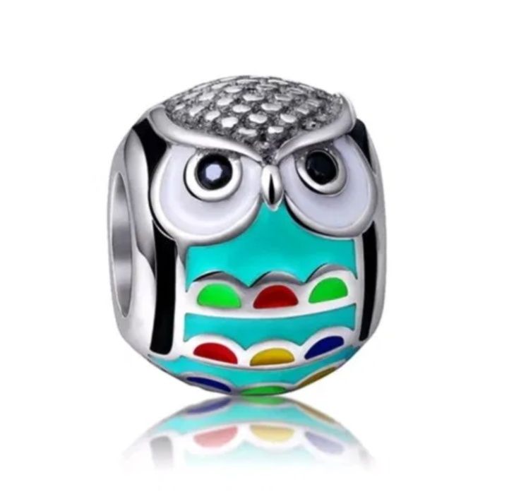 CHARMS do bransoletki Pandora BEADS KORALIK niebieska sowa s925