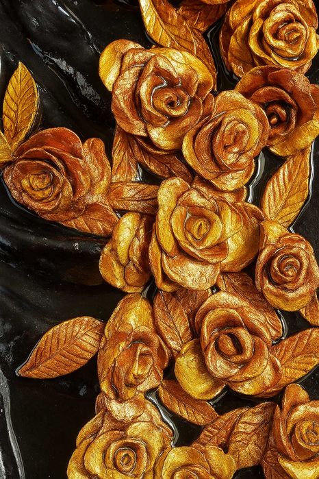 Quadro Decorativo em Relevo – Feito à Mão | Dourado & Preto