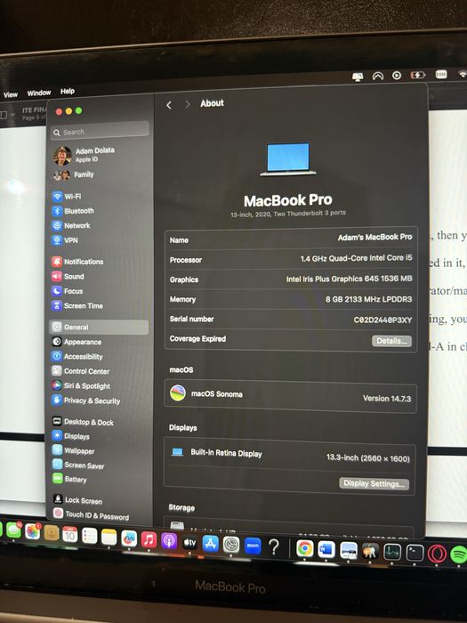 MacBook Pro 13” (2020) – Intel i5 / 8GB RAM / 256GB SSD