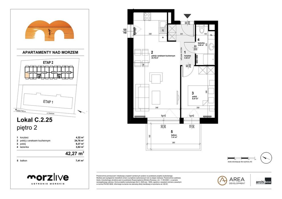 2-pokojowe mieszkanie 42m2 + balkon