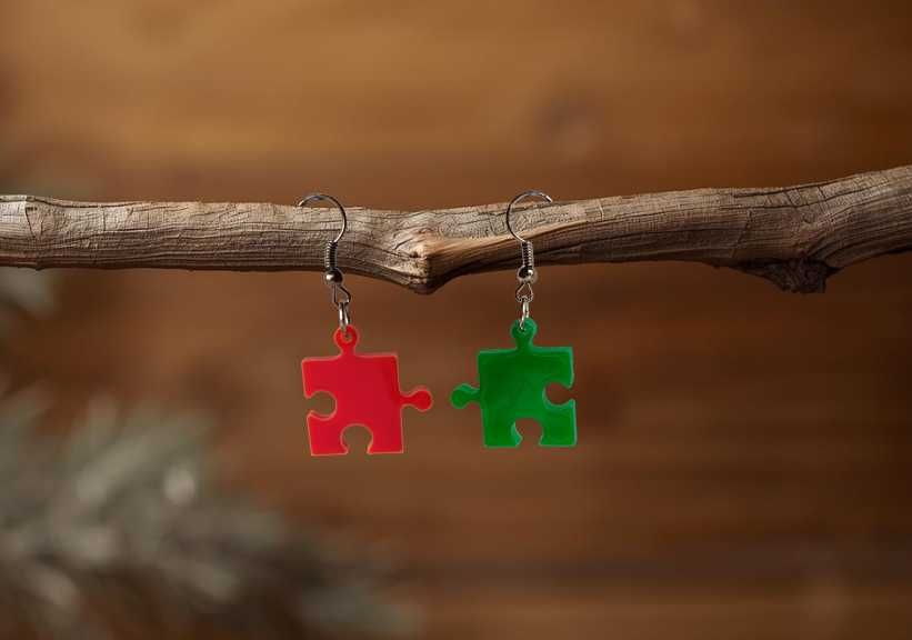 Kolczyki akrylowe - Puzzle, rękodzieło