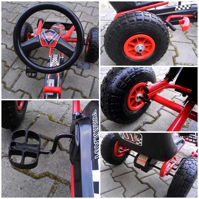 DUŻY Gokart Na Pedały POMPOWANE koła AIR Gokart do 30 kg 3-7 lat