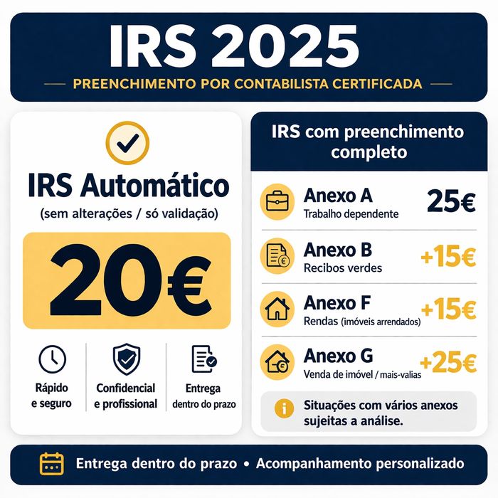 IRS 2025 desde 20€ | Contabilista Certificada