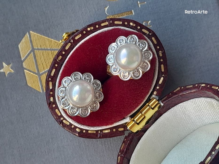 Kolczyki Perły Akoya Diamenty Złoto 585 WYCENA