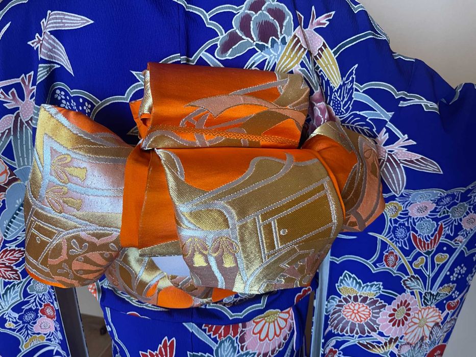 Japońskie kimono furisode + pas obi + sznur obijime + obiage
