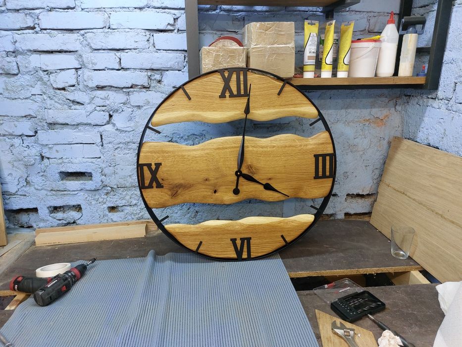 Zegar loftowy ścienny wiszący do salonu duży 70cm ręcznie robiony:)