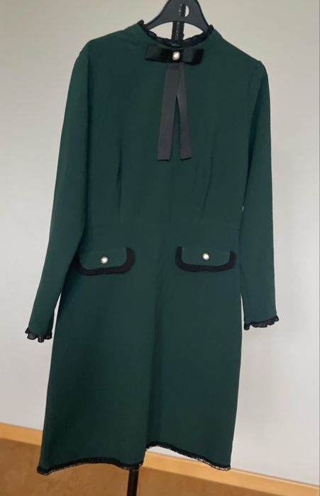 Sukienka damska butelkowa zieleń stójka elegancka  Lemonada S