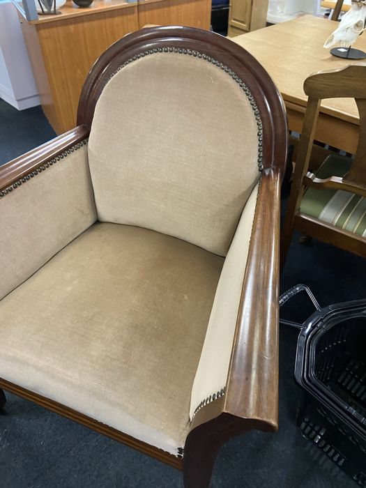 Stylowy fotel klubowy Biedermeier / Art Deco | Welur & Mahoń | Antyk