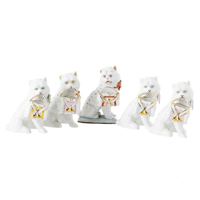 Porcelana - 5 Paliteiros - Gato com cesta - Vista Alegre