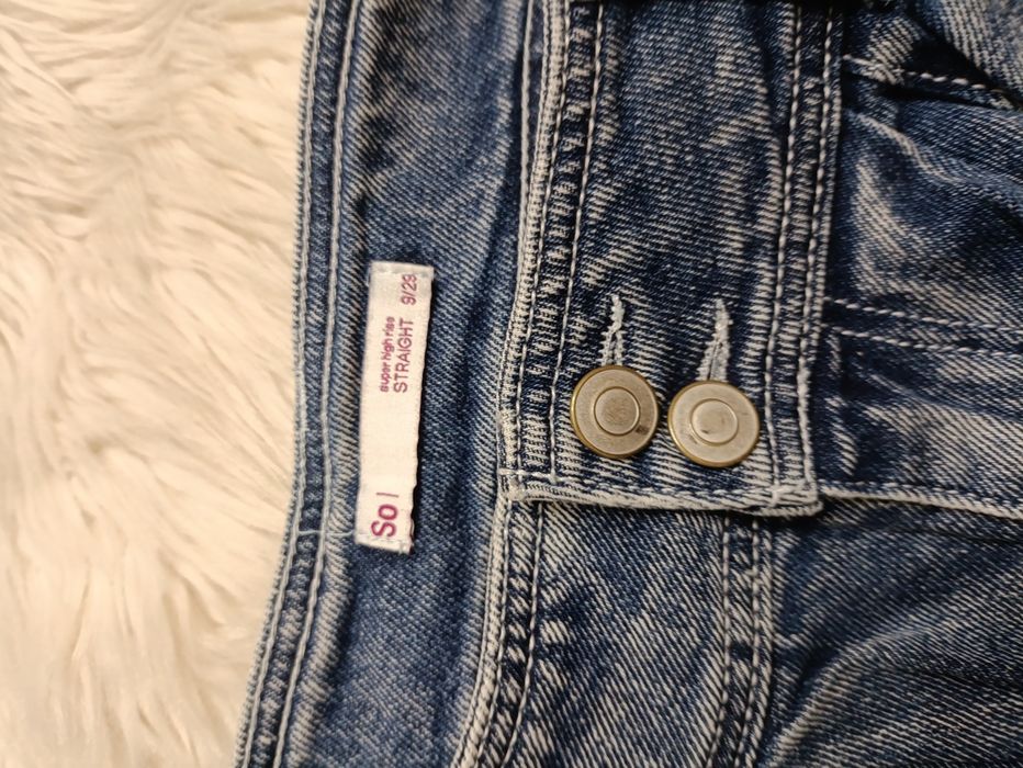 Jeansy vintage eleganckie szerokie niebieskie wysoki stan M