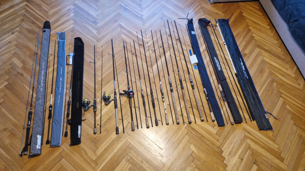 Wędki spininngowe, kołowrotki przynęty