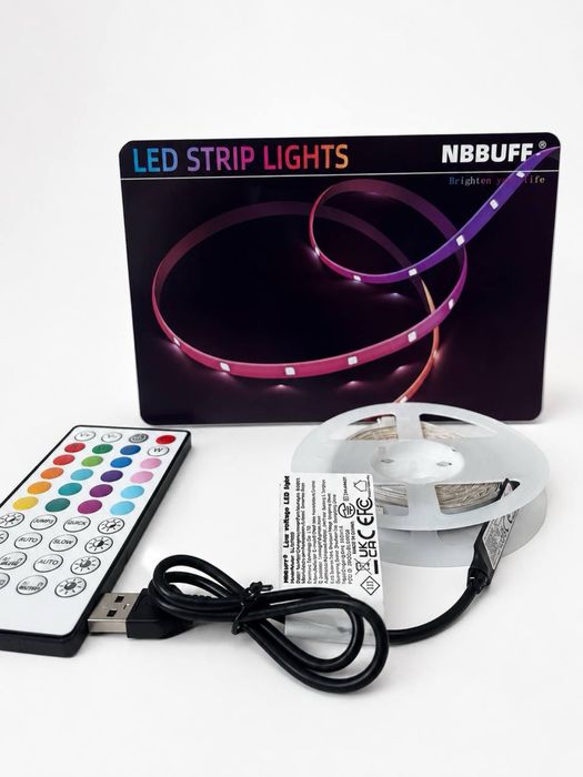 RGB LED стрічка 5 м з пультом | USB | Багатокольорова підсвітка для кімнати, TV, ПК