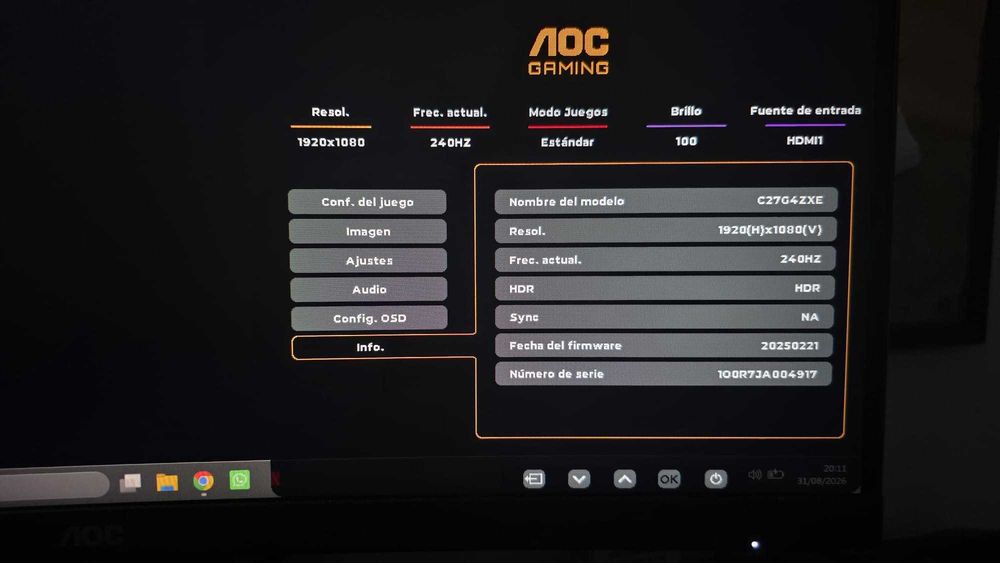 Monitor Gaming AOC C27G4ZXE 27" Curvo – 280Hz